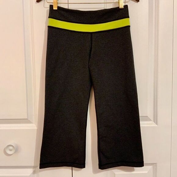 Lululemon Grey Yellow Groove Reversible Crop Stretch Leggings With Pocket Size 4 - Picture 1 of 9